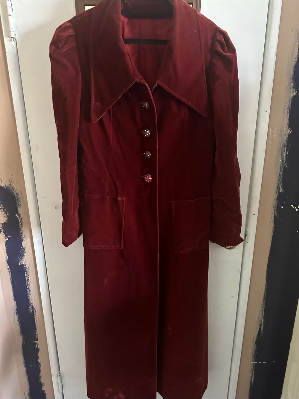 Vintage-Inspired Long Velvet Trench Coat in Burgundy